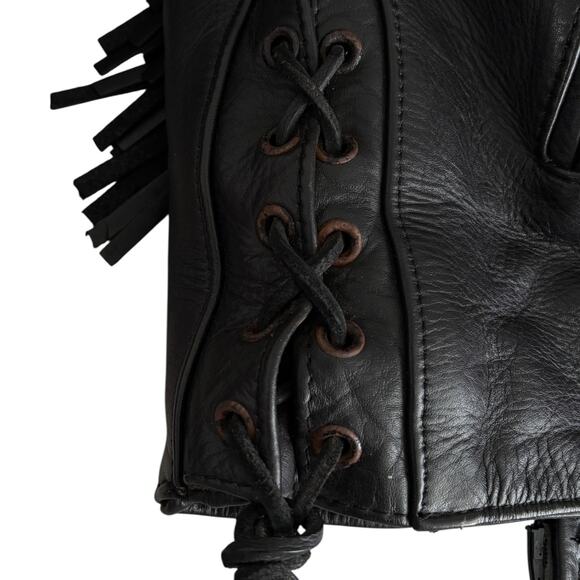VTG Leather Fringe Rose Jacket Western Biker Boho Rockabilly Cowgirl Rodeo Blck - Picture 6 of 13